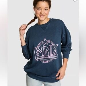 PINK Victoria's Secret Navy and Pink Graphic Sweater Size S